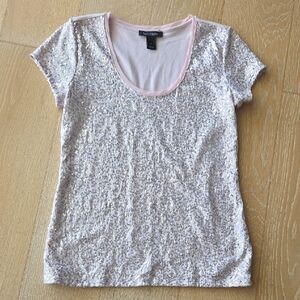 White House Black Market Pink Sequin Short Sleeve Top